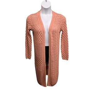 Hippie Rose Sweater Duster Womens Medium Clay Pink Open Front Bohemian